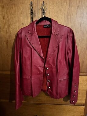 Ami Red Scalloped Leather Blazer 12